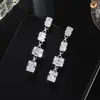 Pendientes geométricos de plata de ley 925 con pasador, cuadrados de moda con circonita de cobre incrustada, pendientes de estilo simple para disparo callejero E727