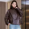 Chaqueta de Cuero para Motocicleta Estilo Nuevo Primavera y Otoño 2026 Abrigo Corto Versátil Casual Chaqueta Corta de Piel de Oveja para Mujer