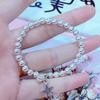 Pulsera de cuentas redondas de imitación de plata de aleación con colgante de ábaco de hojas de larga duración, hecha a mano para mujer, venta en vivo, pequeños fabricantes de joyas en stock