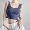 Camiseta de verano de estilo europeo y americano para mujer, camiseta de color liso con cuello cuadrado y abertura entallada, C74224