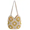 Bolsa de Palha Casual Fashion Vazada, Bolsa de Ombro de Grande Capacidade, Estilo Preguiçoso Versátil Estilo Girassol para Férias, Bolsa Tendência de Axila