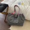 Bolso de hombro reversible de lunares nuevo, bolso tote extragrande y elegante estilo coreano, bolso versátil y fresco de tela a rayas