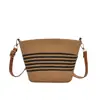Bolsa de Palha Listrada em Blocos de Cor Simples para Mulheres, Bolsa de Ombro Fashion Versátil, Bolsa Transversal Tecida Estilo Férias Ins