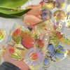 Paquete de 50 Pegatinas de Tulipanes Coloridas con Estampado Dorado, Decoración Transparente Impermeable para Diario de Mascotas, Pegatinas para Guitarra, Disponibles para Venta al por Mayor