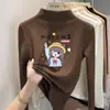 Camiseta básica de cuello alto a media altura para niña de dibujos animados, nuevo estilo primavera/otoño/invierno, top de manga larga con forro polar para niños de talla mediana y grande