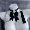 Gargantilla de Campana de Palacio Estilo Japonés Lazo Negro Entrenamiento Chica Suave Castigo de Pezón Accesorios de Conjunto Sexy