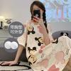 Camisón de verano de manga corta con dibujos animados, pijama sencillo, holgado, para mujer, talla grande, talla mediana, sencillo, largo, ropa de casa dulce para mujer
