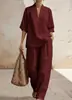 Nuevo Conjunto de Verano/Primavera 2026 Transfronterizo Amazon Estilo Europeo y Americano Cuello en V Manga Corta Moda Casual Pantalones de Pierna Ancha Conjunto para Mujer