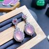 Brincos de Prata 925 com Agulha, Incrustados com Calcedônia Verde de Gelo Alto, Novos, Totalmente Cravejados com Diamantes, Brincos de Tarraxa de Ágata Rosa e Jade, Joias
