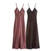 Comércio Exterior AliExpress Primavera Novo Vestido Estilo Europeu e Americano Moda Simples Francês Seda Cetim Alça Texte Luxo Leve Vestido Longo