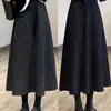 Falda de lana gris oscuro para mujer, falda midi de línea A de cintura alta, minimalista, para otoño e invierno, engrosada y cálida, con un dobladillo grande de falda tipo paraguas