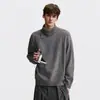 Suéter masculino com gola assimétrica de camada dupla, cinza, espessado, estilo pullover, tricô de gola alta, nova coleção outono/inverno