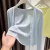 Cárdigan de Hilo Delgado Azul Hielo para Mujer, Falda de Tirantes de Verano, Camisa para Aire Acondicionado, Top Chal con Protección Solar, Blusa para Mujer