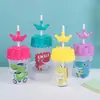Copo de Plástico Transparente PP com Canudo de Desenho Animado Dinossauro, Copo de Plástico para Suco Infantil, Copo de Água Animal Criativo Fashion Fofo