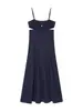 Ropa de Mujer Transfronteriza Verano 2026 Nuevo Estilo Europeo y Americano Elegante Vestido Midi Adelgazante con Abertura en la Cintura y Escote Recto