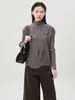 Tricô de Caxemira Feminino Novo Estilo de Inverno Gola Alta Meia Tricô Base com Tricô Plissado Assimétrico Top de Cor Pura