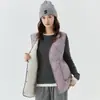 Colete de Algodão Feminino Quente Extra Grande Espessado com Forro de Fleece Comprimento Médio Botão de Pele de Cordeiro Casual para Usar por Cima 2505