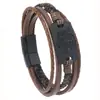 Pulseira de couro estilo europeu e americano retrô com cabeça de tigre, design trançado multicamadas com fecho magnético, pulseira de PU moderna e única para homens