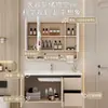Gabinete de baño de aleación de aluminio tipo panal estilo crema con lavabo integrado de cerámica, lavabo de baño, combinación de gabinete con lavabo para lavado de manos y cara