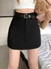 Falda Midi de Traje Gris para Mujer Otoño Cintura Alta Falda Corta Nueva Antiexposición Adelgazante Bodycon Falda Petite A-Line