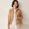 Cárdigan Suéter Chaqueta de Punto para Mujer Cachemira Otoño e Invierno 2026 Nuevo Corto Holgado Cuello Polo Color Sólido Doble Cremallera