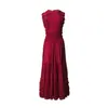 Moda Femenina Verano 2026 Cuello Redondo Sin Mangas Profusamente Adornado Cintura Fruncida con Volantes Vestido de Noche Elegante