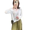Blusa Leve Macia de Manga Longa BI Macaron Lazy com Abertura em T e Decote V para Viagem, Pulôver Solto que Cobre a Barriga