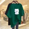 Camiseta de Manga Corta Estilo Nuevo Comercio Exterior 2026 para Mujer, Holgada Talla Grande, Adelgazante, Cubre Vientre, Top Estampado de Media Manga