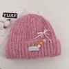 Gorro de punto de mezcla de lana estilo coreano para mujer, cálido y adelgazante, con lazo floral, adecuado para tallas de cabeza grandes