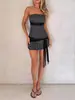 Nuevo producto transfronterizo: Moda primavera/verano estilo europeo y americano, simple y sexy, elegante vestido sin tirantes con cintas y minifalda ajustada al cuerpo