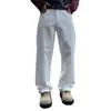 Jeans Clássico Tendência Marca Luxo Leve Simples de Barra Reta para Homens Estilo High Street Americano Jeans Masculino Branco