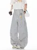 Calça Casual Xadrez com Pingente de Estrela para Homens, Calça de Verão Ampla e Fluida, Calça Reta Solta Estilo Preguiçoso Comprimento Total