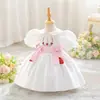 Amazon Bebê Criança Vestido Formal Vestido de Princesa Primeiro Aniversário do Bebê Vestido Formal Estampado com Manga Bufante Meninas Vestido de Batismo com Laço