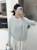 Hilo plateado terciopelo Andy seda brillante tejido de punto de manga larga para mujer otoño e invierno nuevo elegante versátil suéter de cuello redondo top holgado mujer