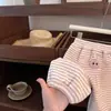 ¡Pantalones de Cerdito Lindos de Ningli! Pantalón de peluche todo en uno súper lindo con rayas rosas y puños en los tobillos para niñas, pants de jardín de infantes