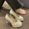 Sapatos de Salto Alto Estilo Fada para Mulheres, Scarpin Bico Quadrado Estilo Francês Sapatos de Menina, Sapatos de Design de Nicho Novos para Primavera e Verão 2025