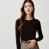 Baicai Terciopelo 2026 Nuevo Llegado Otoño Camisa Base de Punto de Cachemira de Manga Larga Ajustada de Cuello Redondo para Mujer Estilo Francés de Alta Gama