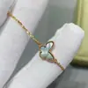Pulsera Flor Única de Trébol de Cuatro Hojas de la Suerte de Van Gogh Pulsera de Ágata Roja y Nácar Blanco para Mujer Oro Rosa de 18 Quilates Tamaño Mini Pequeño