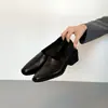 Em estoque, sapatos femininos de couro confortáveis com bico quadrado, novo modelo outono 2026, mocassins de salto grosso, sapatos de salto alto sem cadarço