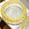 Plato para Mascotas de Lujo Ligero Estilo Europeo Chapado en Oro, Plato de Plástico, Plato de Cena Estilo Occidental, Blanco Crema con Borde Dorado, Plato para Frutas, Plato para Filete Estilo Occidental, Gama Alta