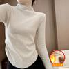 2025 Nuevo Otoño Temprano Gris Cuello Alto Medio Manga Larga Camisa Básica para Mujer con Dobladillo Asimétrico y Top Interior Plisado Tendencia