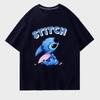 Camiseta de manga corta unisex de algodón puro con estampado de Stitch de anime americano, de marca de moda de verano, con hombros descubiertos y media manga.
