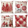 El juego de fundas de almohada navideñas más vendido de Amazon, juego de cuatro piezas de decoración navideña de lino sintético para cojines de sofá de sala de estar