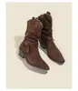 Botas vaqueras de gamuza para mujer Otoño/Invierno 2026 con tacón grueso, correa de hebilla, punta cuadrada, tacón alto, botas estilo Martin