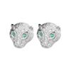 Brincos Super Flash Full Diamond Green Eyes Leopard Head Masculino Estilo Europeu e Americano Exagerado Parafuso Botão Street Hip Hop Rap Brincos