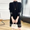 Suéter de Lana para Mujer 2024 Grueso Holgado Camiseta Base Cuello Medio Alto Estilo Occidental Medio Largo Cálido Suéter de Lana para Mujer