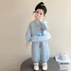 Conjunto de Primavera de Dibujos Animados de la Princesa Elsa para Niñas, Conjunto de Dos Piezas Estilo Coreano para Bebés Niñas, Elegante Sudadera de Encaje para Primavera