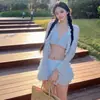 Biquíni Sexy Puro Desejo Conjunto de Três Peças Cardigã de Renda Maiô Dividido Manga Longa Moda Roupa de Banho para Fonte Termal Feminino