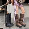 Novas Botas Calça de Alta Qualidade Outono e Inverno 2025, Botas Doces e Descoladas Sexy, Botas Western de Solado Grosso, Botas Acima do Joelho