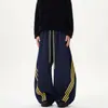 Calça Jogger Listrada Color Block Estilo Americano Perna Larga Unissex Retro Elástico Cordão Caimento Solto Casual Esportiva